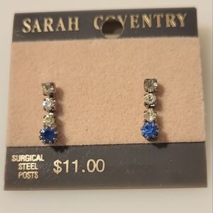 Sarah Coventry Vintage Silver Tone Rhinestone Earrings Dangle Straps